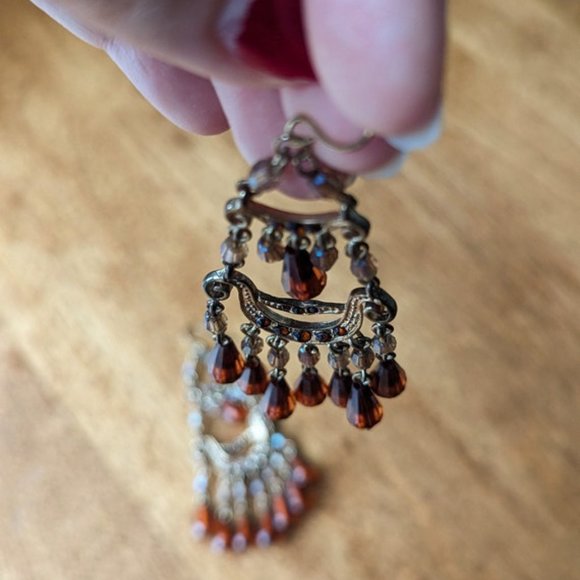 VINTAGE Boho Beaded Earrings Dangle Festival Gold Tone Embellished Accessories - Picture 6 of 7